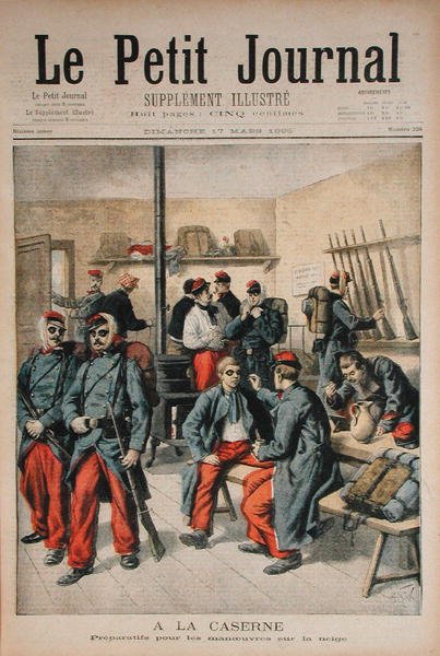 Dans la caserne, préparation aux manœuvres dans la neige, illustration du Petit Journal, 17 mars 1895 - Frederic Theodore Lix