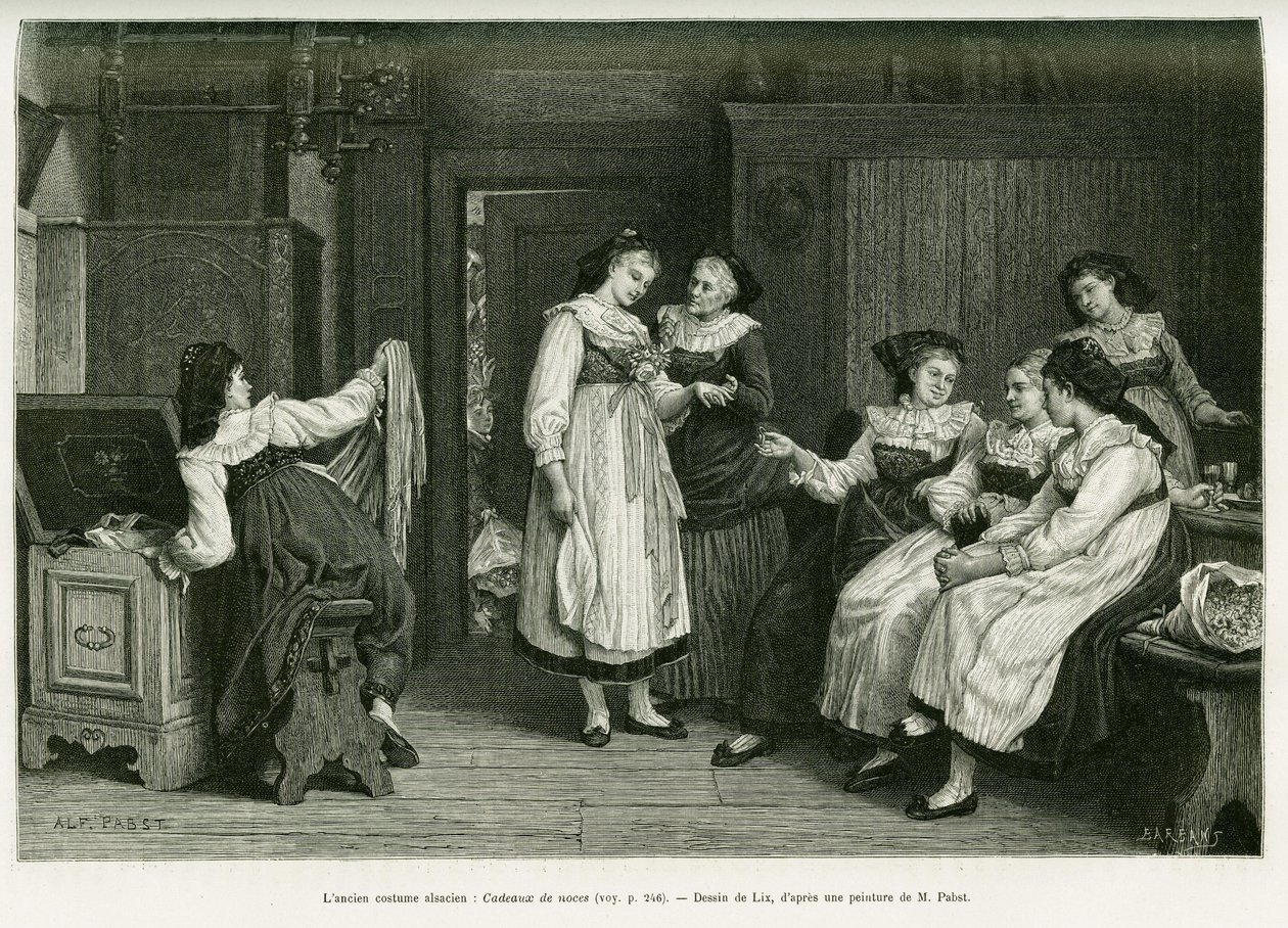 Le vieux costume alsacien. Gravure par Lix, d