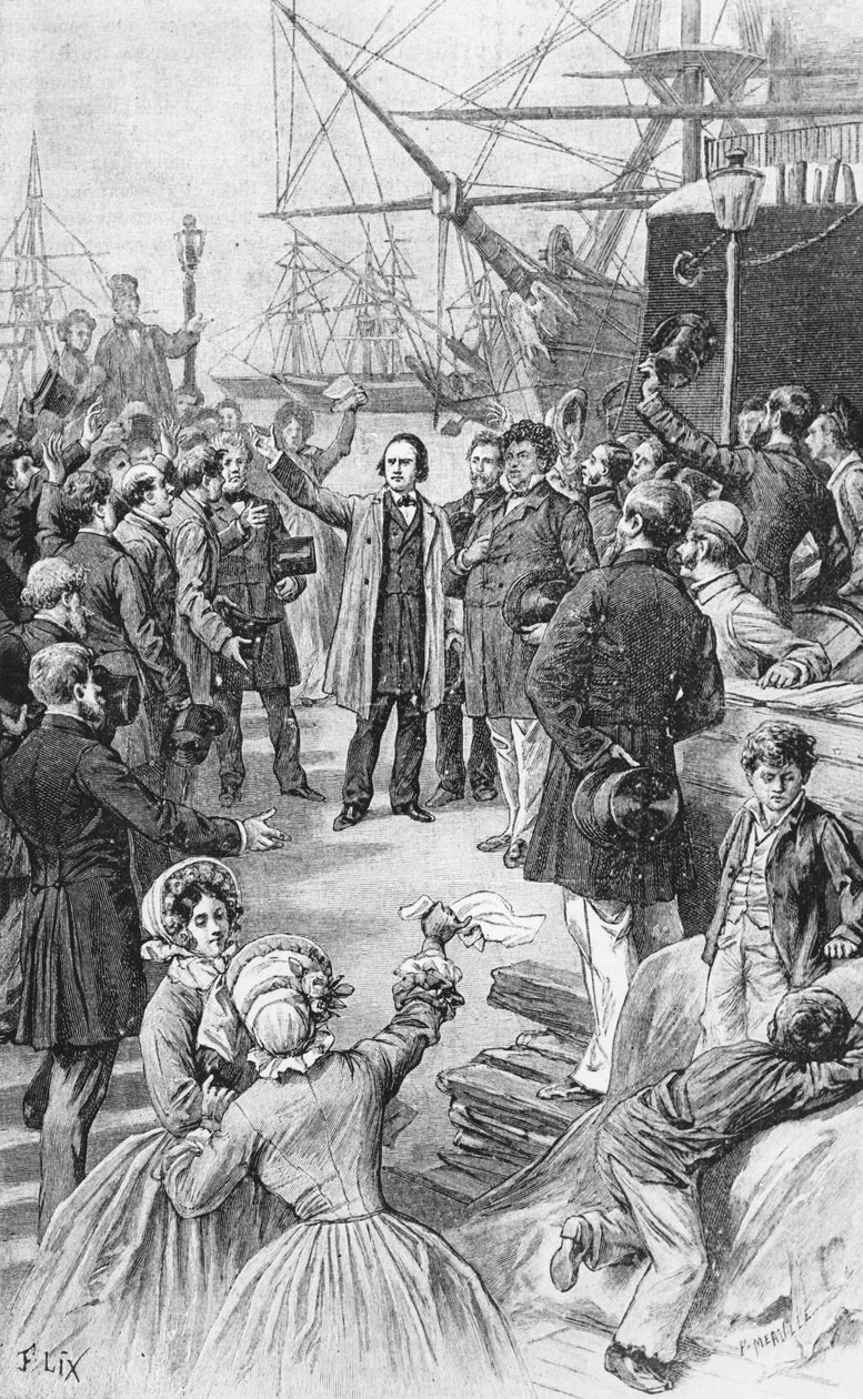 Victor Hugo (1802-85) disant au revoir à ses amis et partisans à Anvers le 1er août 1852, c.1885 - Frederic Theodore Lix
