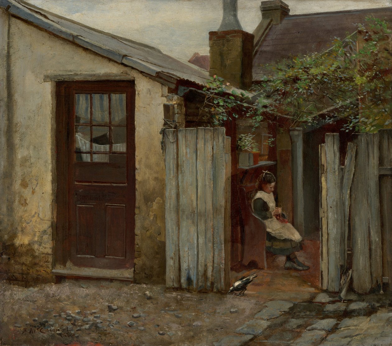 Fille avec un oiseau à la boulangerie de King Street - Frederick McCubbin