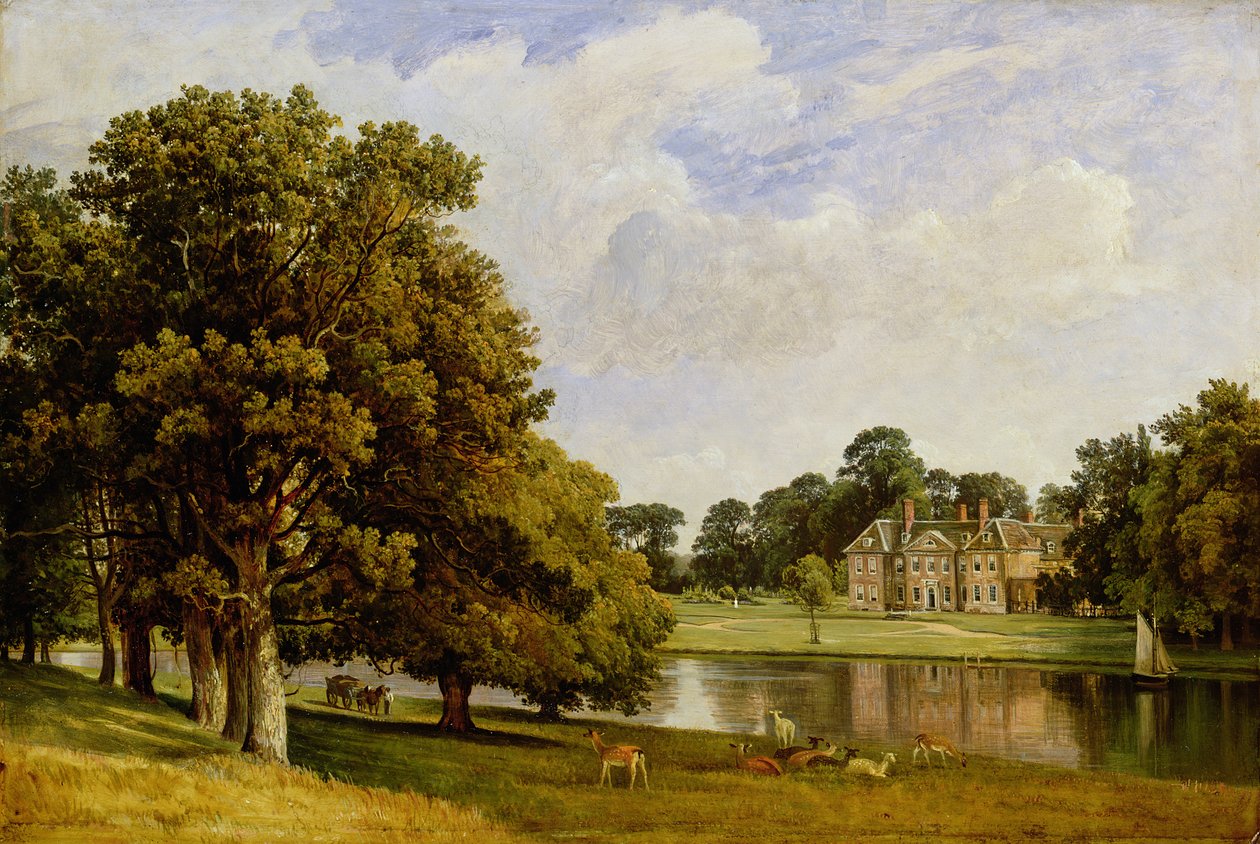 Cerfs broutant près du lac, Chilston Park, Kent - Frederick Richard Lee
