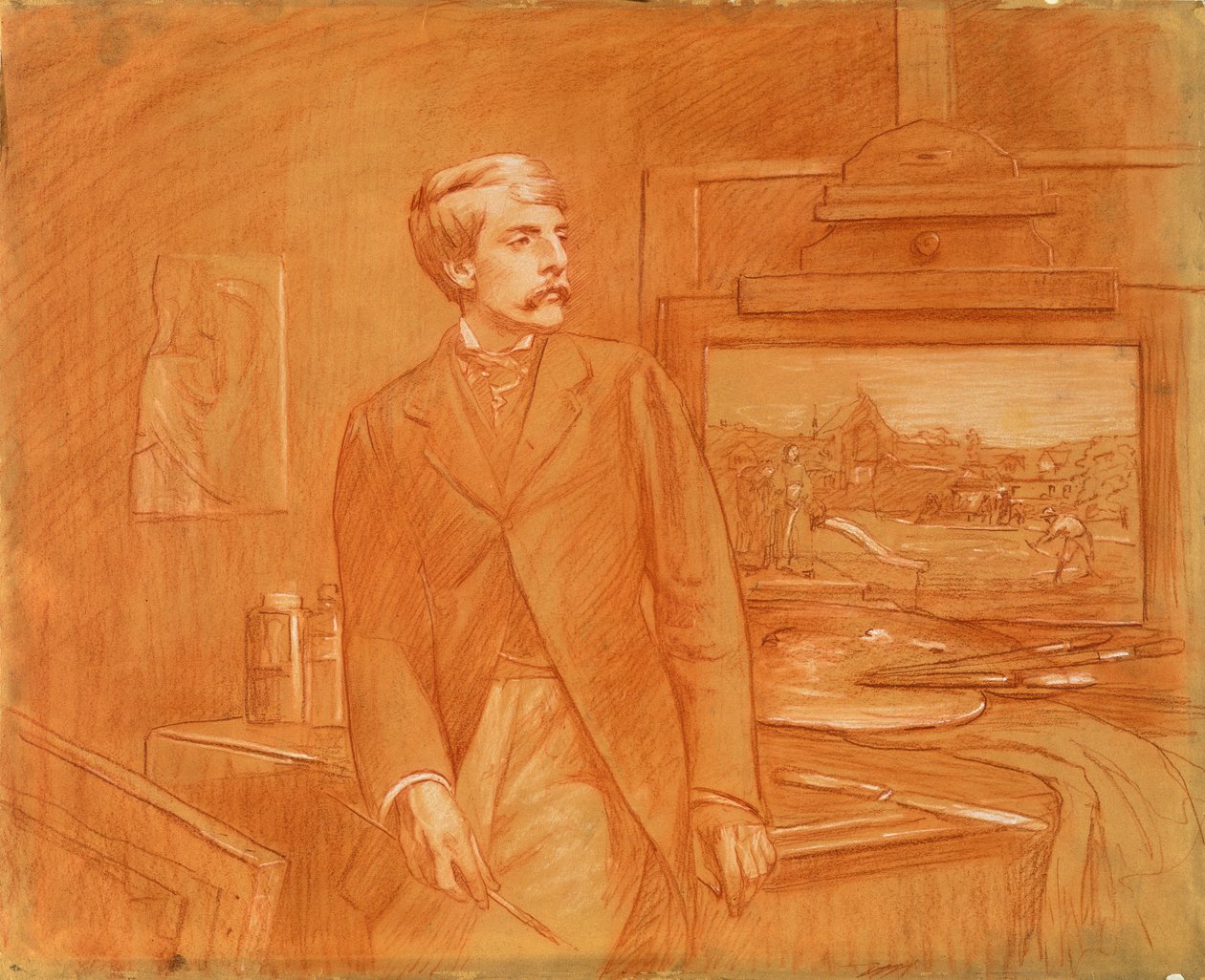 Autoportrait (craie rouge rehaussée de blanc sur papier) - Frederick Walker