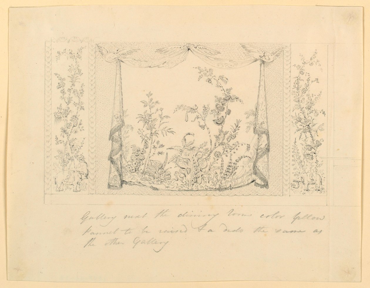 Dessin, The Royal Pavilion, Brighton, Blue (South) Drawing Room, Proposed Wall Decoration, ca. 1820 - Frederick Crace