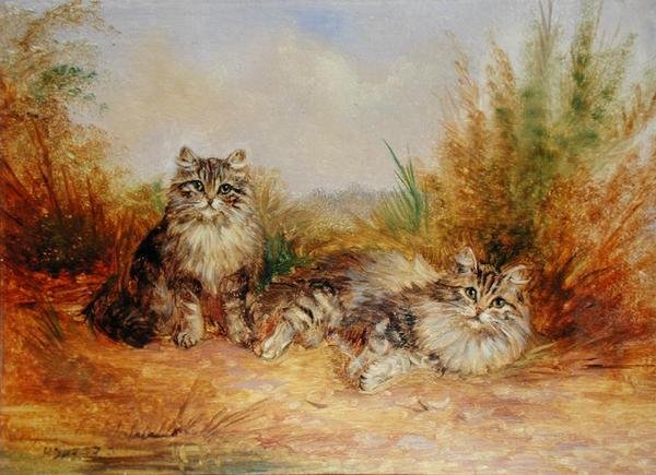 Deux chatons tigrés dans un paysage rural - Frederick French