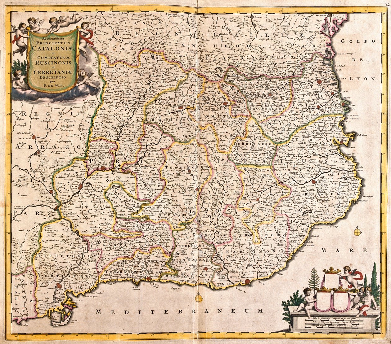 Carte de la Principauté de Catalogne (Espagne) (gravure) - Frederick de Wit