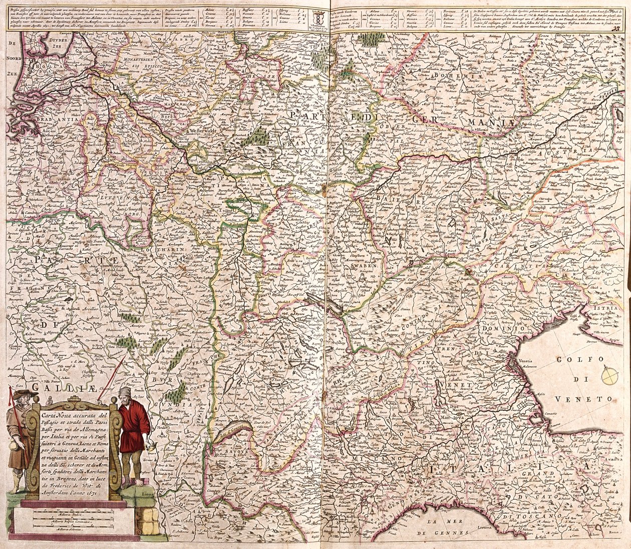 Carte de la région de la chaîne des Alpes (France, Italie, Allemagne) - Frederick de Wit