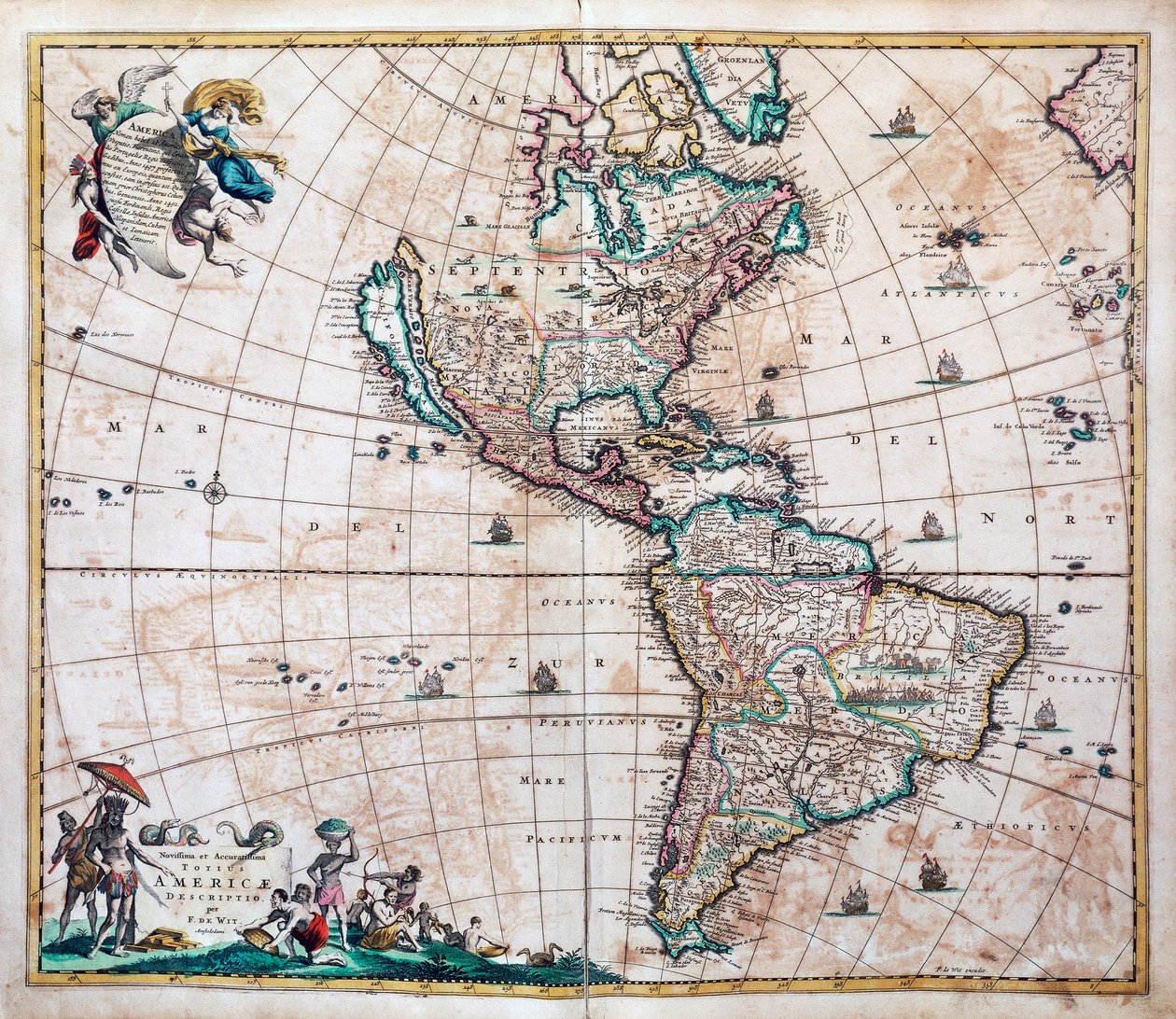 Novissima et totius Americae accurate descriptio, carte des Amériques et du Pacifique par Frederik de Wit, Amsterdam - Frederick de Wit