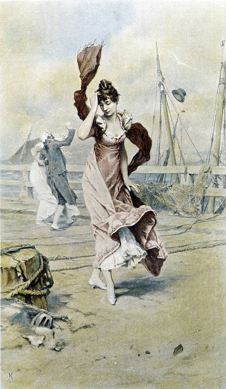 Femme au bord de la mer - allégorie du début du printemps, calendrier illustré par Hubert Dys, peint par F.H. Kaemmerer - Frederik Hendrik Kaemmerer