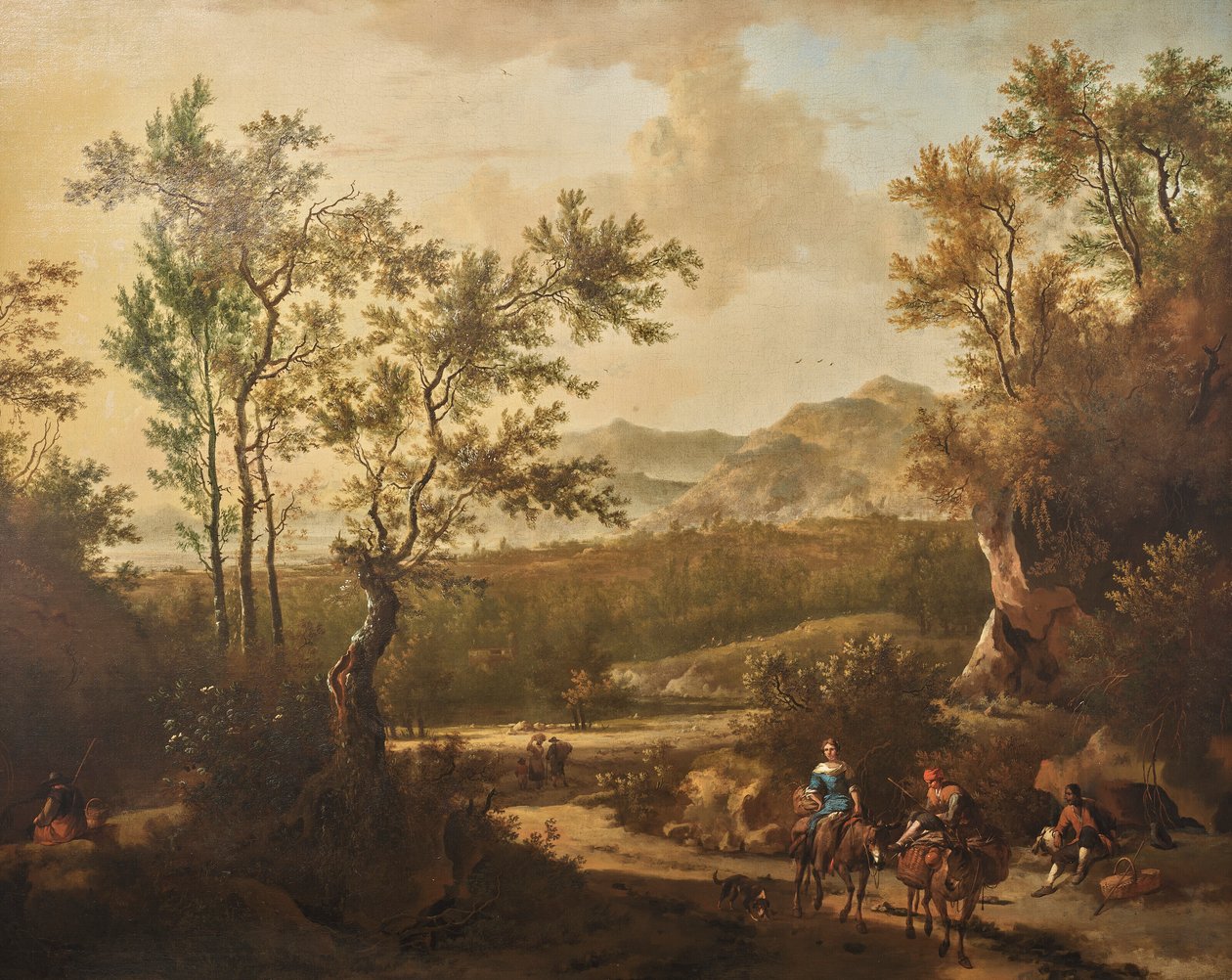 Paysage italien avec des cavaliers sur une route de campagne - Frederik de Moucheron