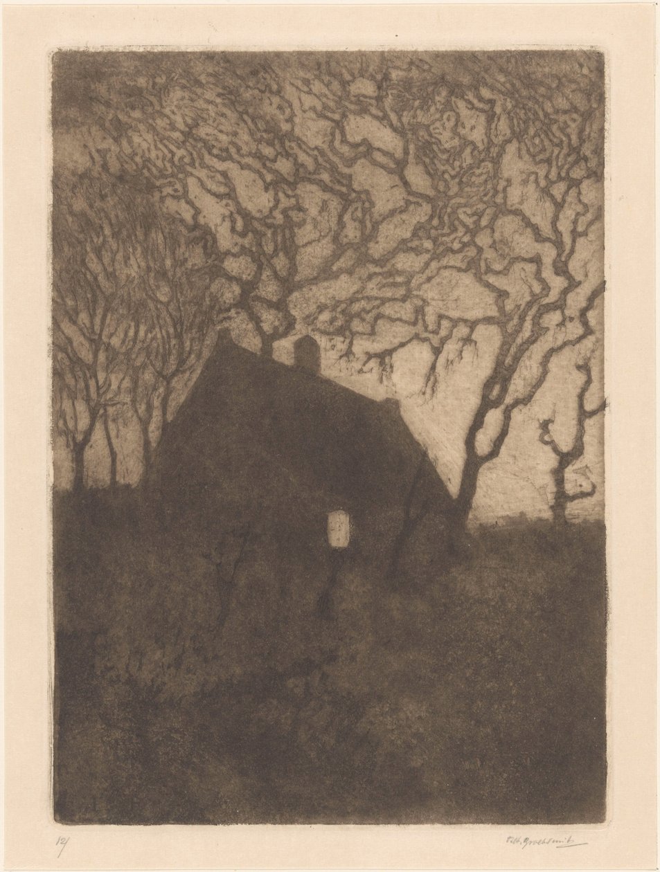 Maison au crépuscule - Frederika Henriëtte Broeksmit (signed by artist)