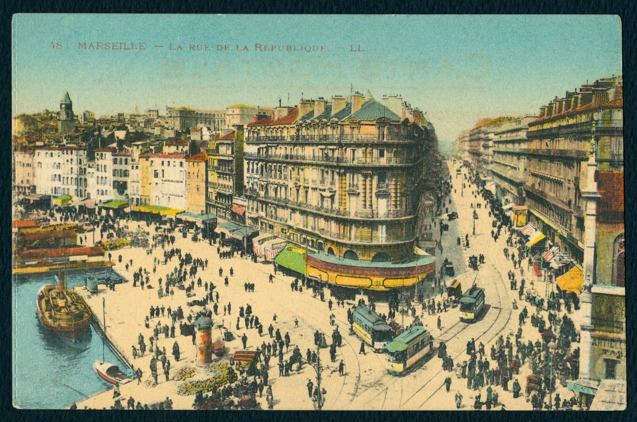 Carte postale représentant la rue de la République à Marseille, France, vers 1920 - French Photographer