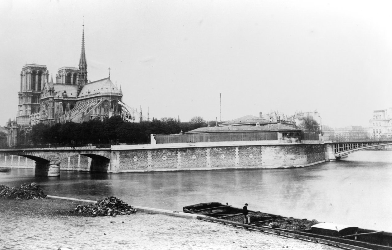 Vue de la cathédrale Notre-Dame de Paris, du quai de la Tournelle et de la Seine, vers 1900 - French Photographer