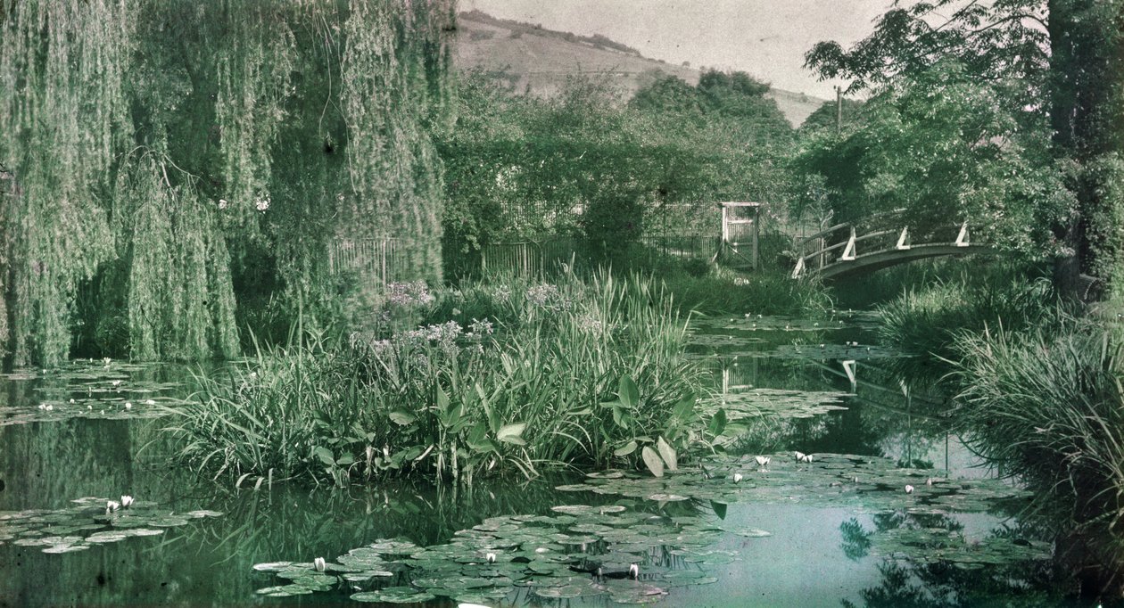 Étang de nénuphars et pont japonais dans le jardin de Monet à Giverny, début des années 1920 (photo) - French Photographer