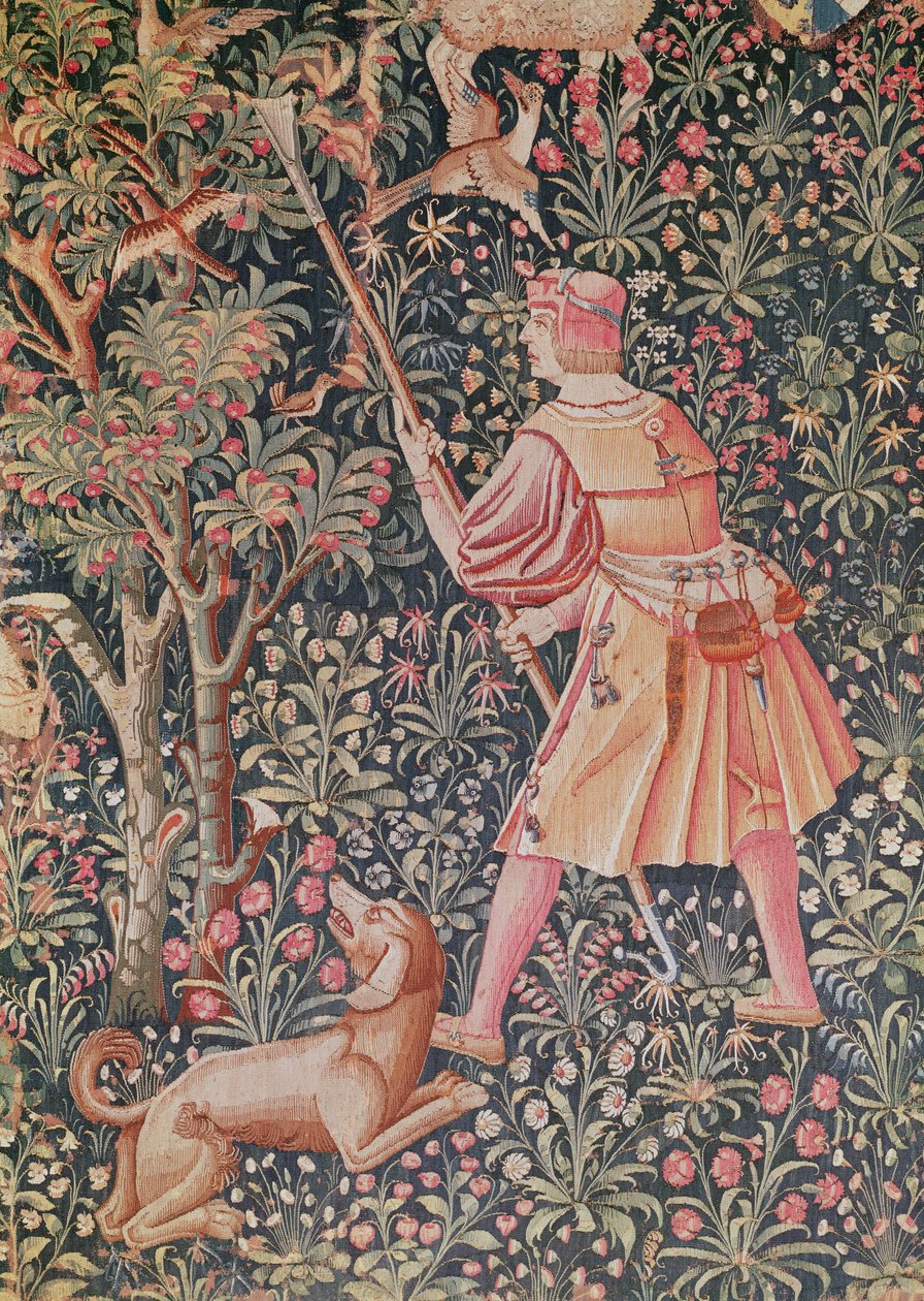 Un homme cueillant des poires avec une houe, du 