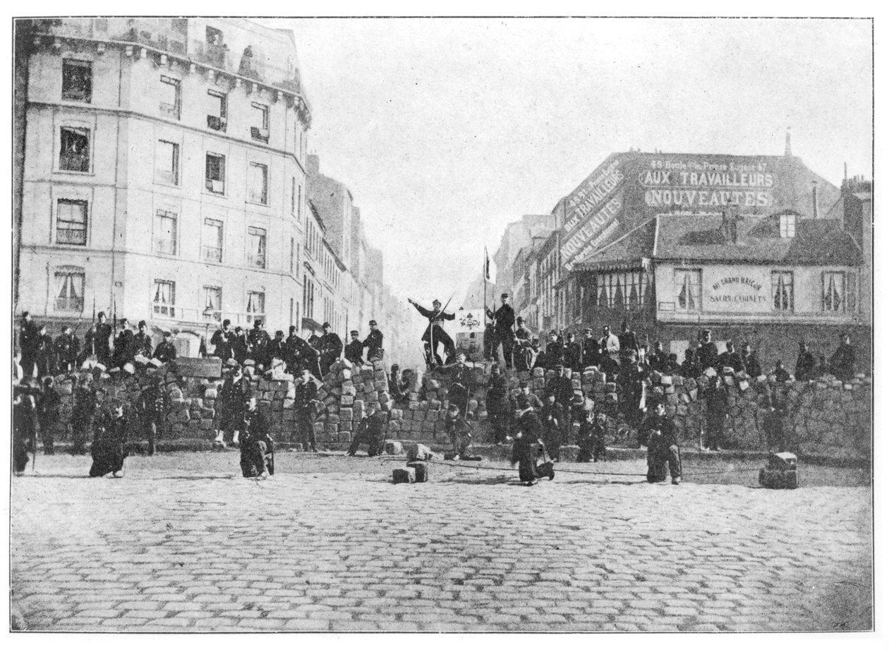Barricade au Faubourg Saint-Antoine pendant la Commune, 18 mars 1871 - French School