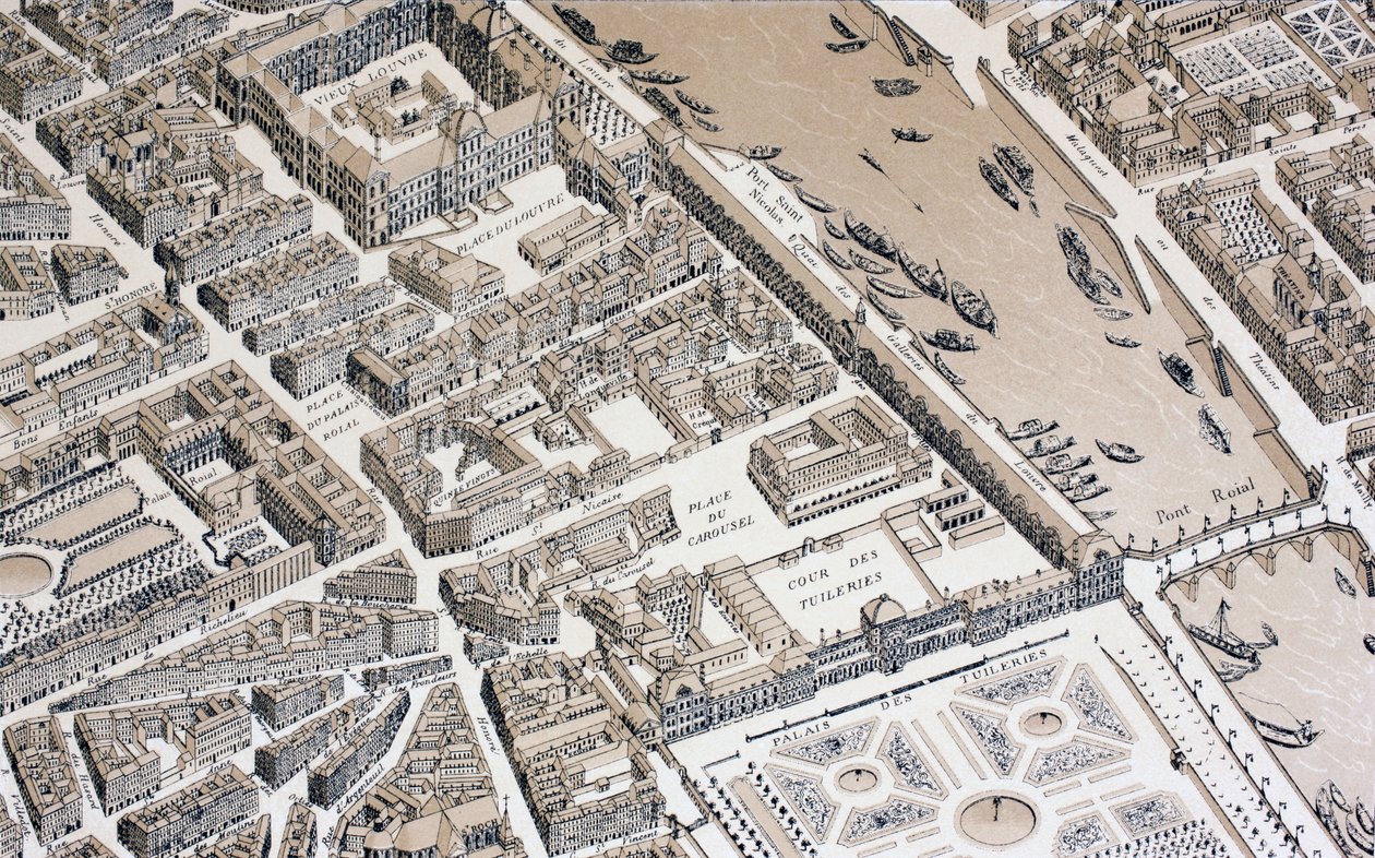 Vue aérienne de Paris en 1730, 1875 - French School