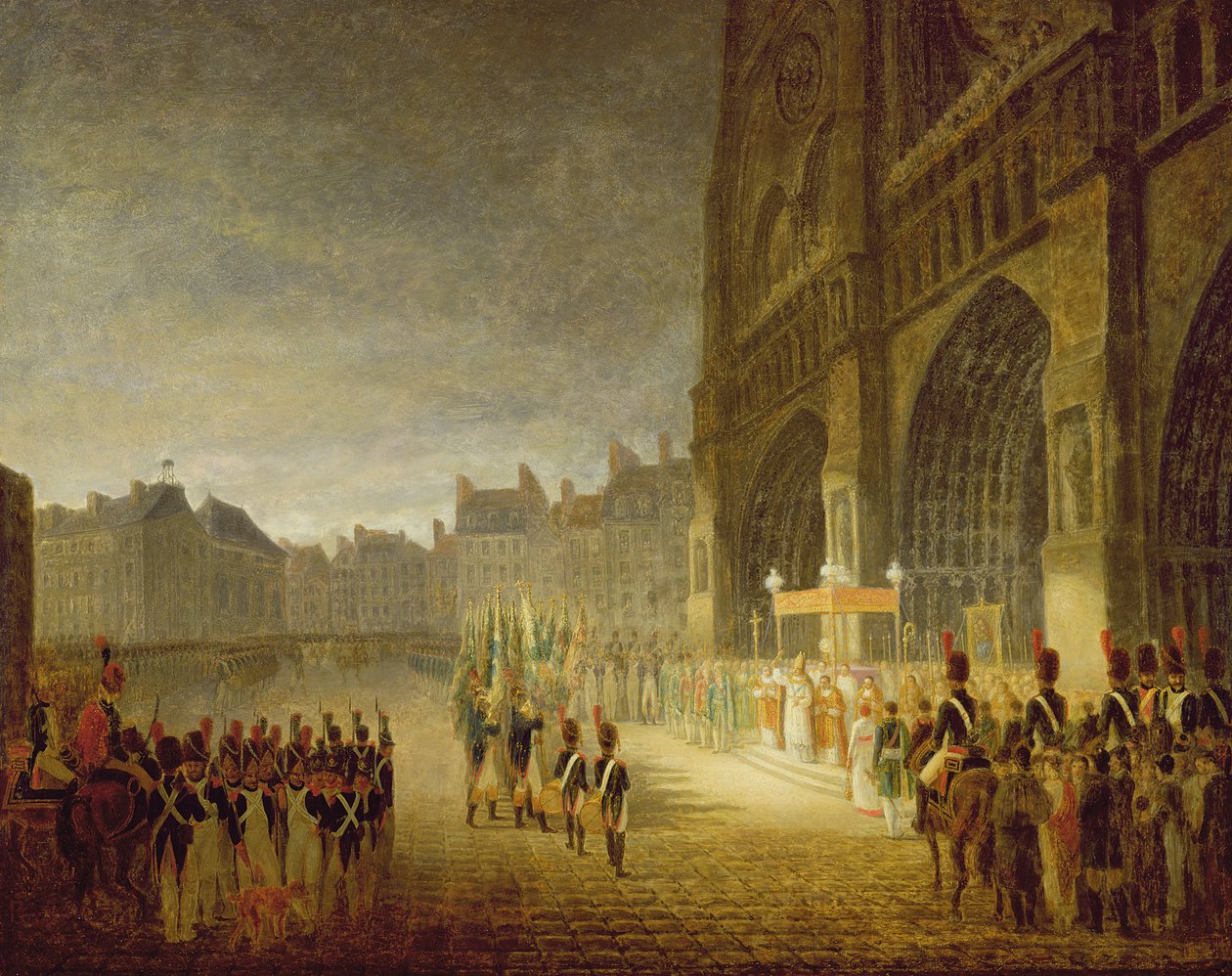 Bénédiction des drapeaux devant Notre-Dame en 1804 - French School