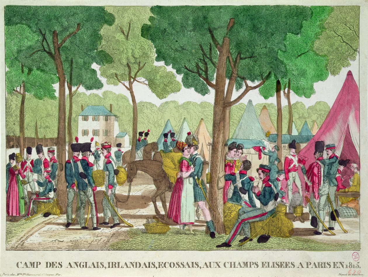 Camp des soldats anglais, irlandais et écossais sur les Champs-Élysées en 1815 - French School