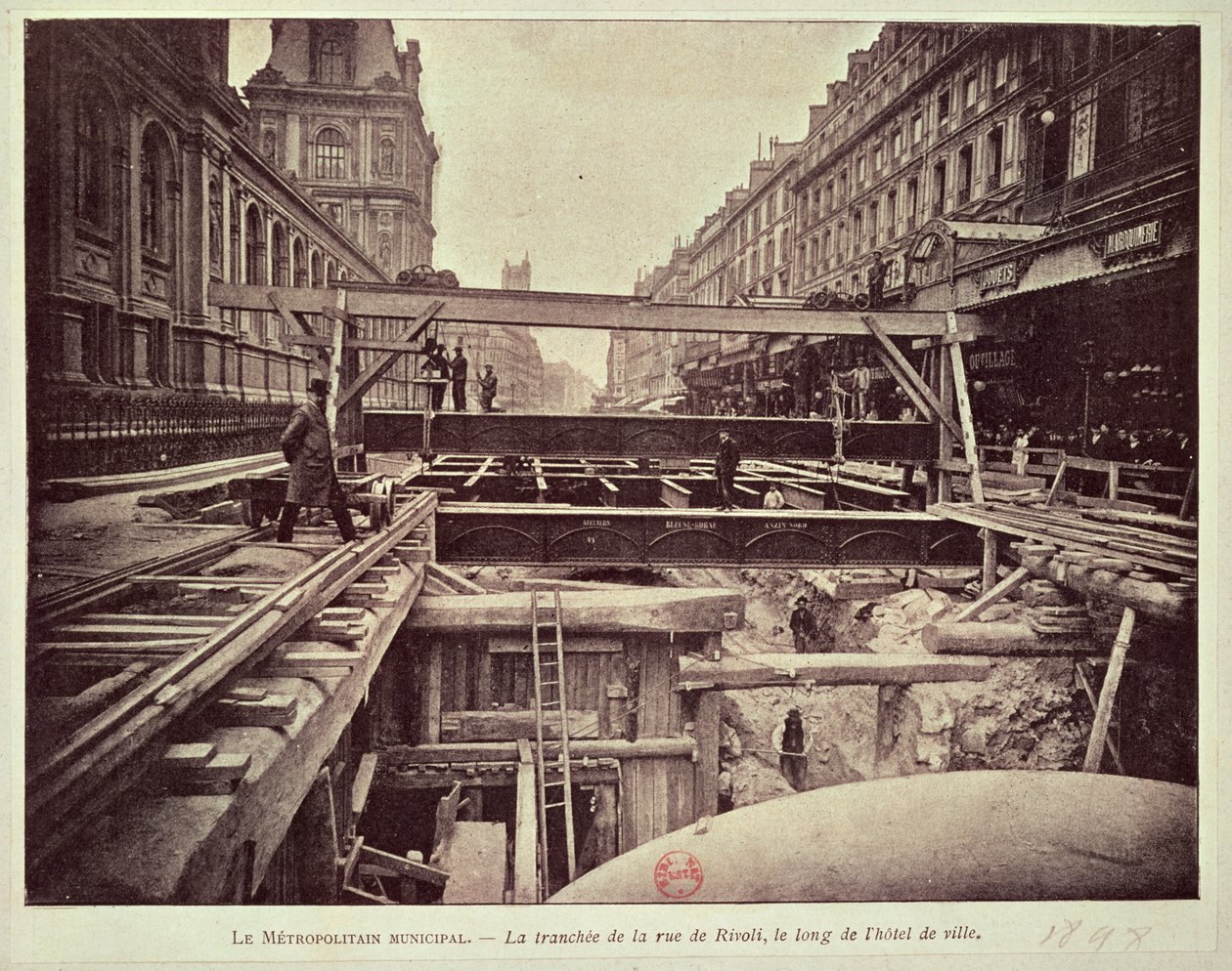 Construction du métro le long de la rue de Rivoli, 1898 - French School