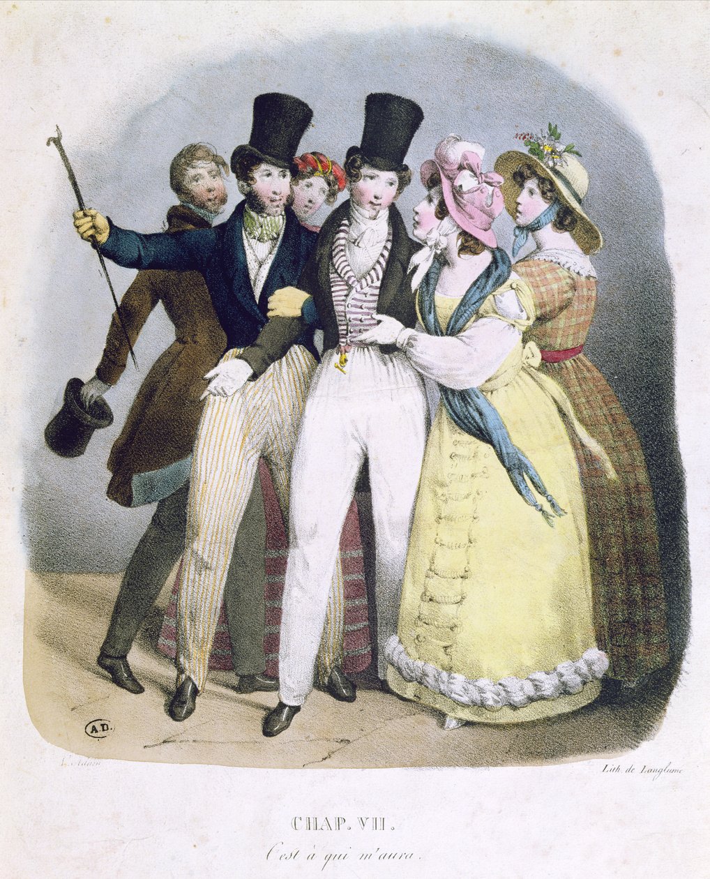 Dandy avec admirateurs, vers 1830 - French School