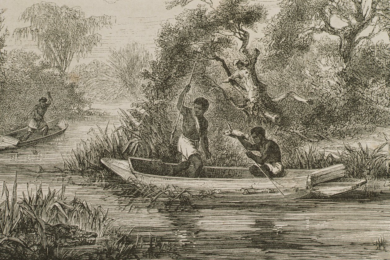 Pêcheurs sur le fleuve Sénégal, années 1860 - French School