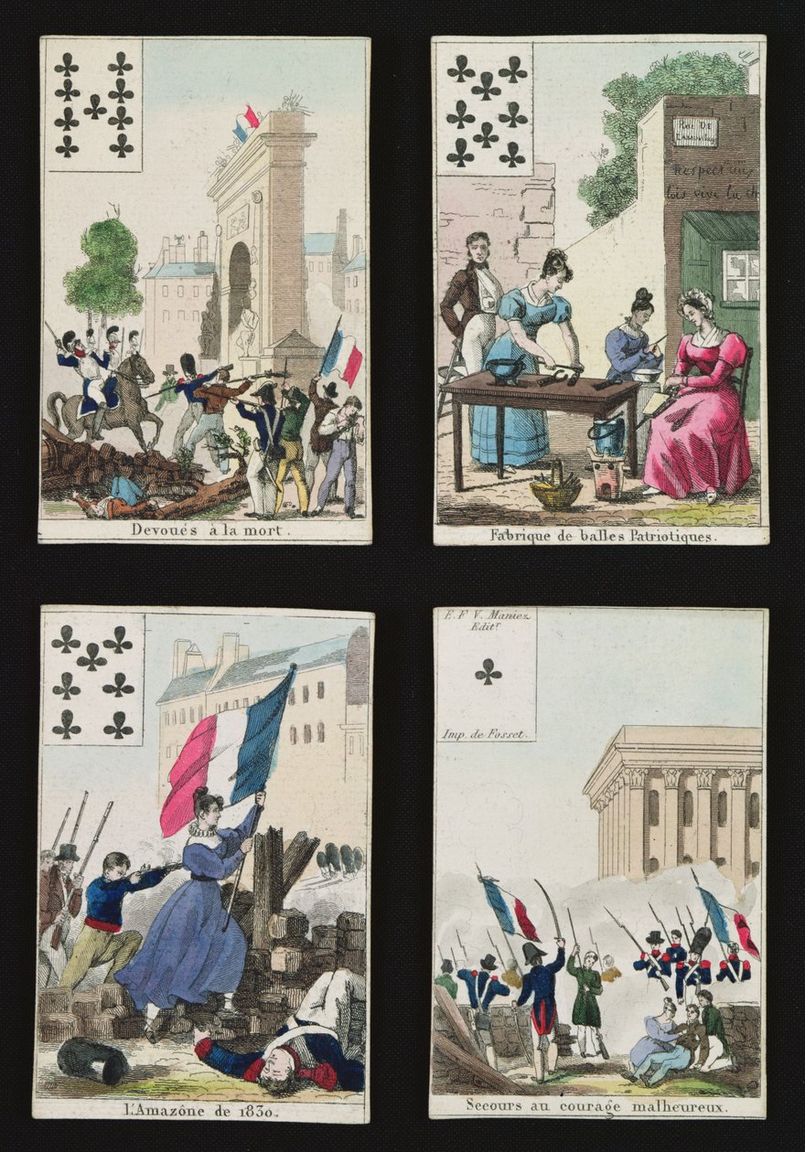 Quatre cartes à jouer commémorant les héros de juillet 1830, 1831 - French School