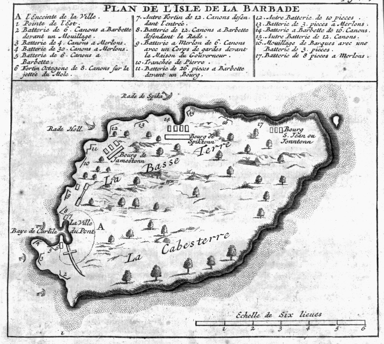 Carte de la Barbade - French School