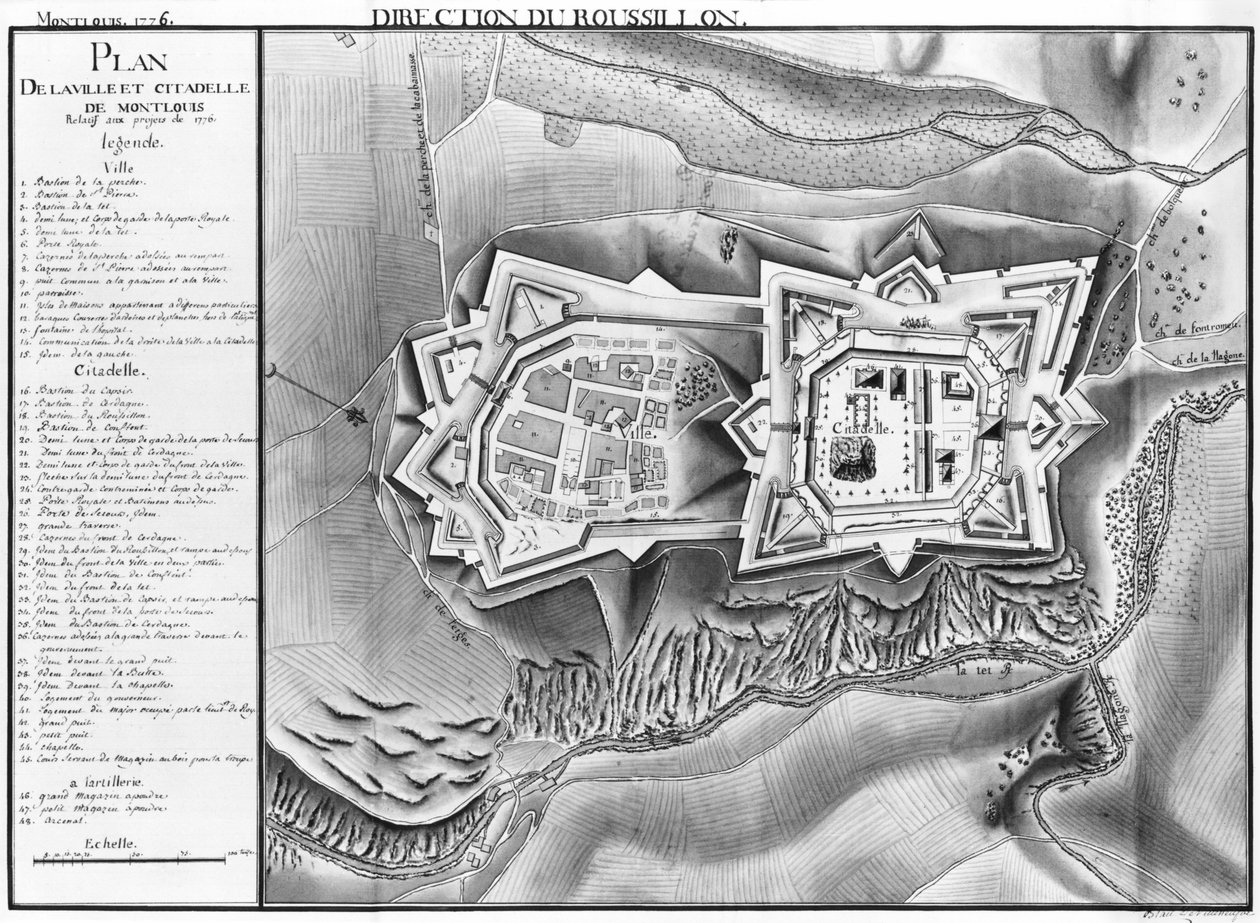 Plan et carte de la ville et de la citadelle de Mont-Louis, 1776 - French School