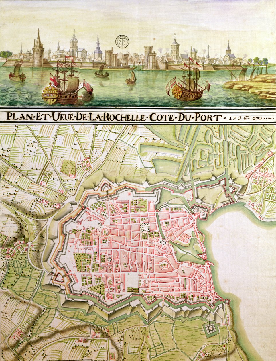 Plan de la ville de La Rochelle, 1736 - French School