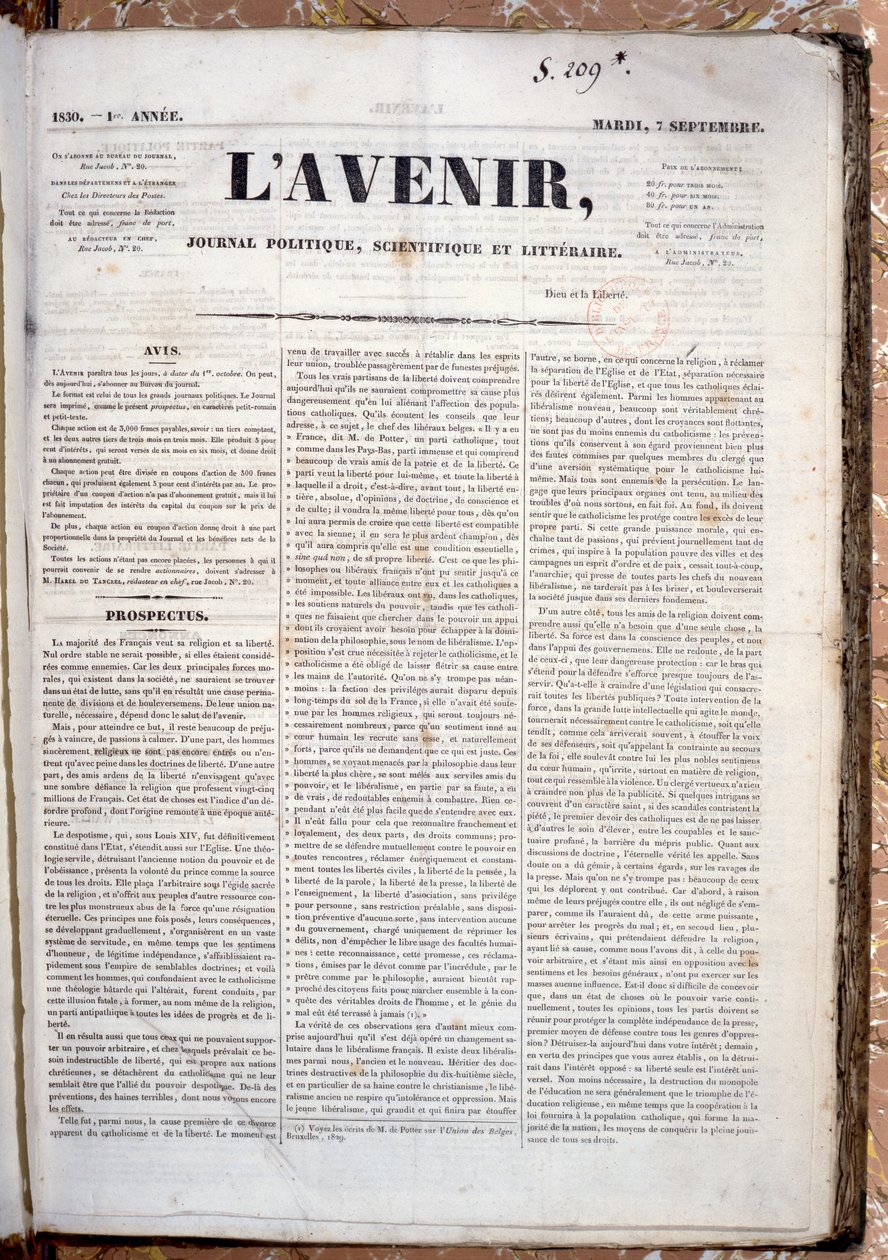 Prospectus annonçant la prochaine publication du journal L