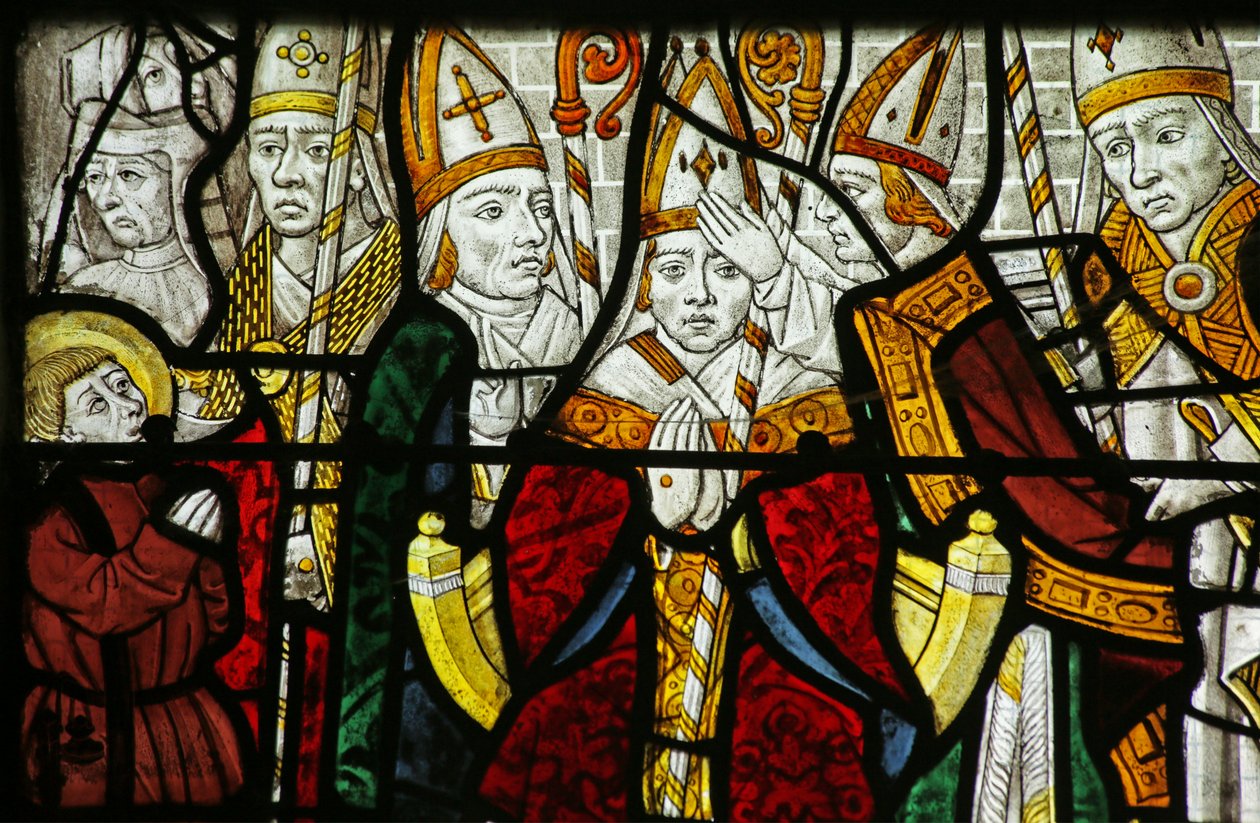 Vitrail représentant un évêque, peut-être Saint Nicolas, (détail) de 2921635 - French School