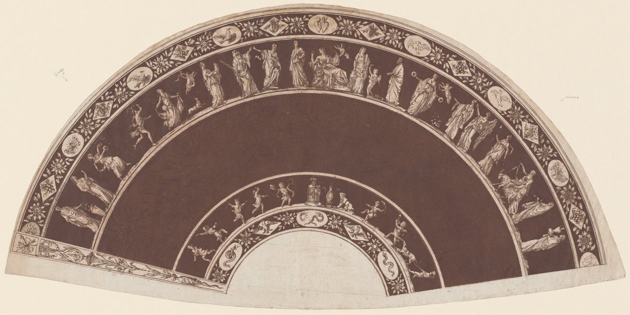 Éventail avec Figures Classiques Processionnant vers Apollon - French 18th Century