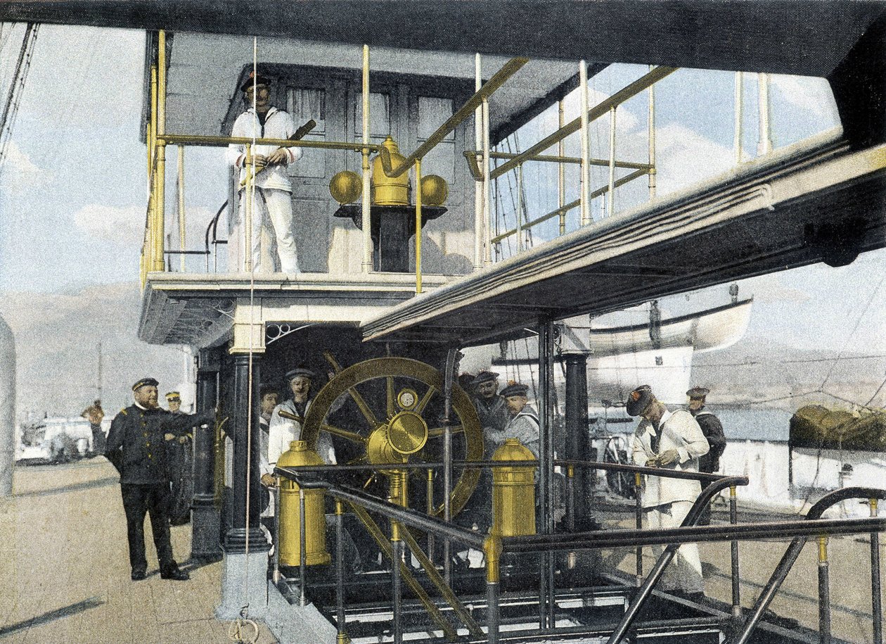 Marine française, fin XIXe siècle : exercice de barre de navigation - Bibl. des Arts Déco. - French Photographer