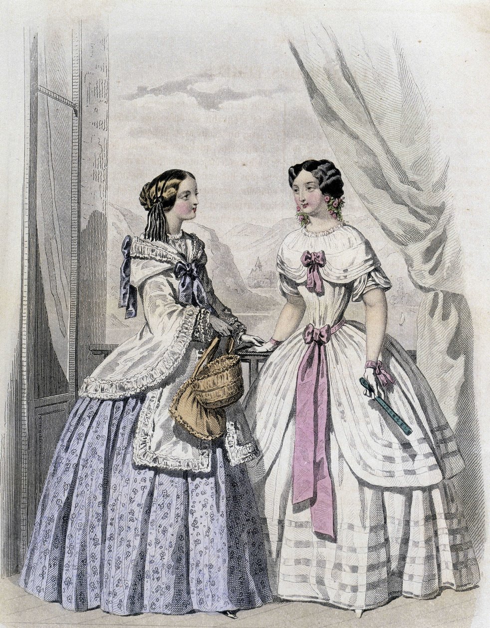 2 femmes à la mode - dans "Journal des Demoiselles" 1852. - French School