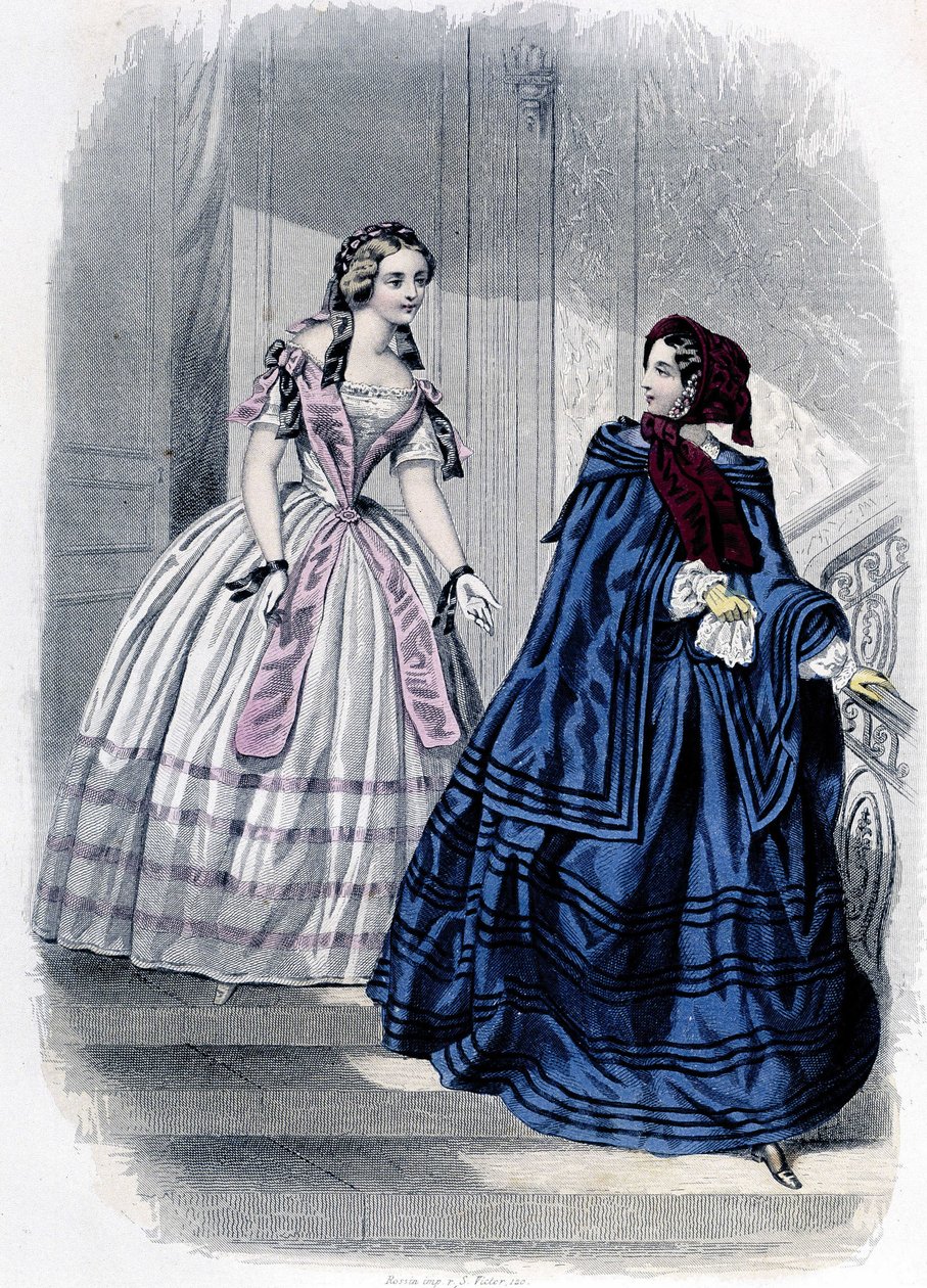 2 femmes à la mode - dans « Journal des Demoiselles » 1852 - French School