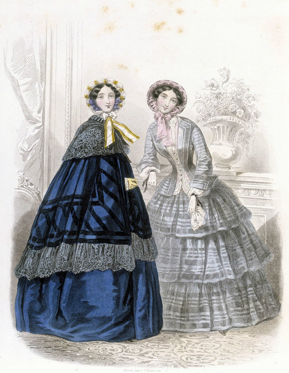 2 femmes à la mode : dans le « Journal des Demoiselles » 1852 - French School