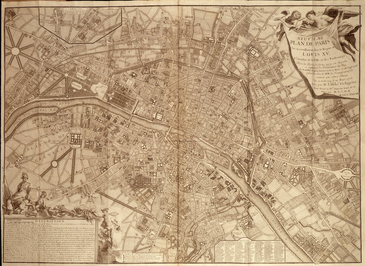 9e plan de Paris sous Louis XV - dans «Continuation du traité de la police» - French School