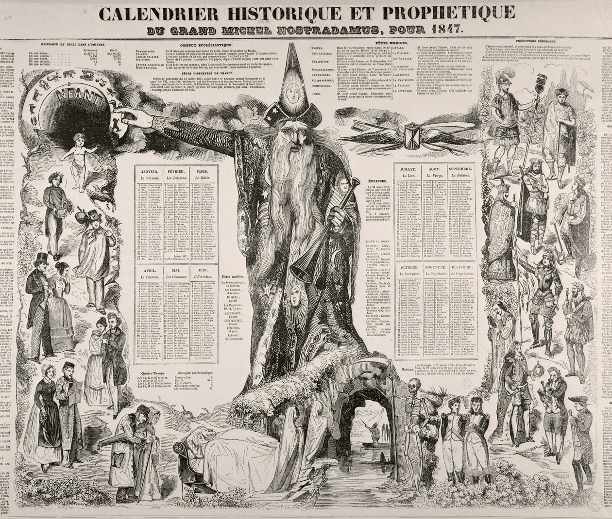 Calendrier Historique et Prophétique de Michel Nostradame (Nostradamus) (1503-66) 1847 - French School
