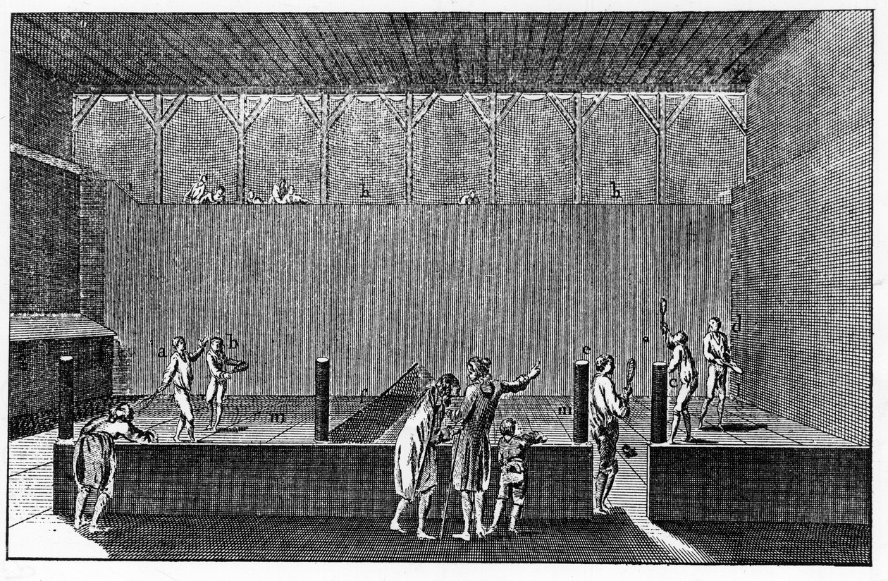 Un Jeu de Paume sous le règne de Louis XIV, basé sur une gravure de l