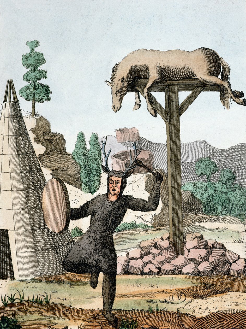 Un chaman tartare sibérien et un cimetière, vers 1811 - French School