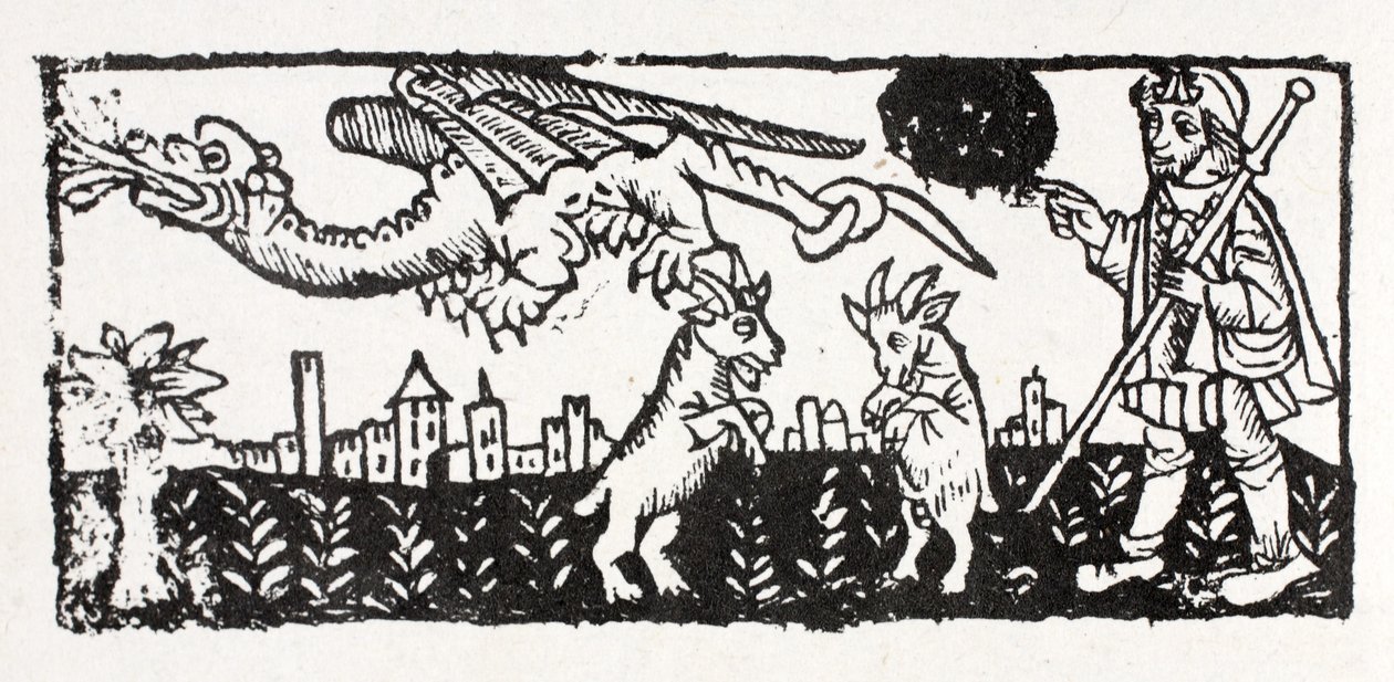 Un dragon, des chèvres enflammées sautant dans les airs, Le Chemin de Saint-Jacques - French School