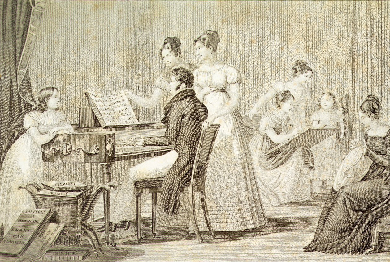 Leçon de chant pour jeunes filles (gravure) - French School
