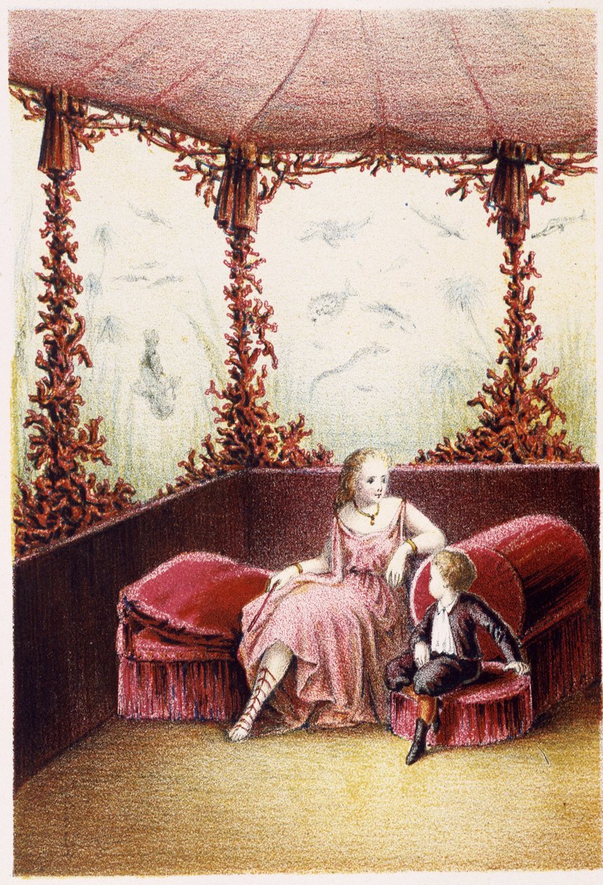 Une femme parlant avec un garçon - dans "Voyage au fond de la mer" par H. de la Blanchère. Paris, éd. Jouvet et Cie, sd. 1880 - French School