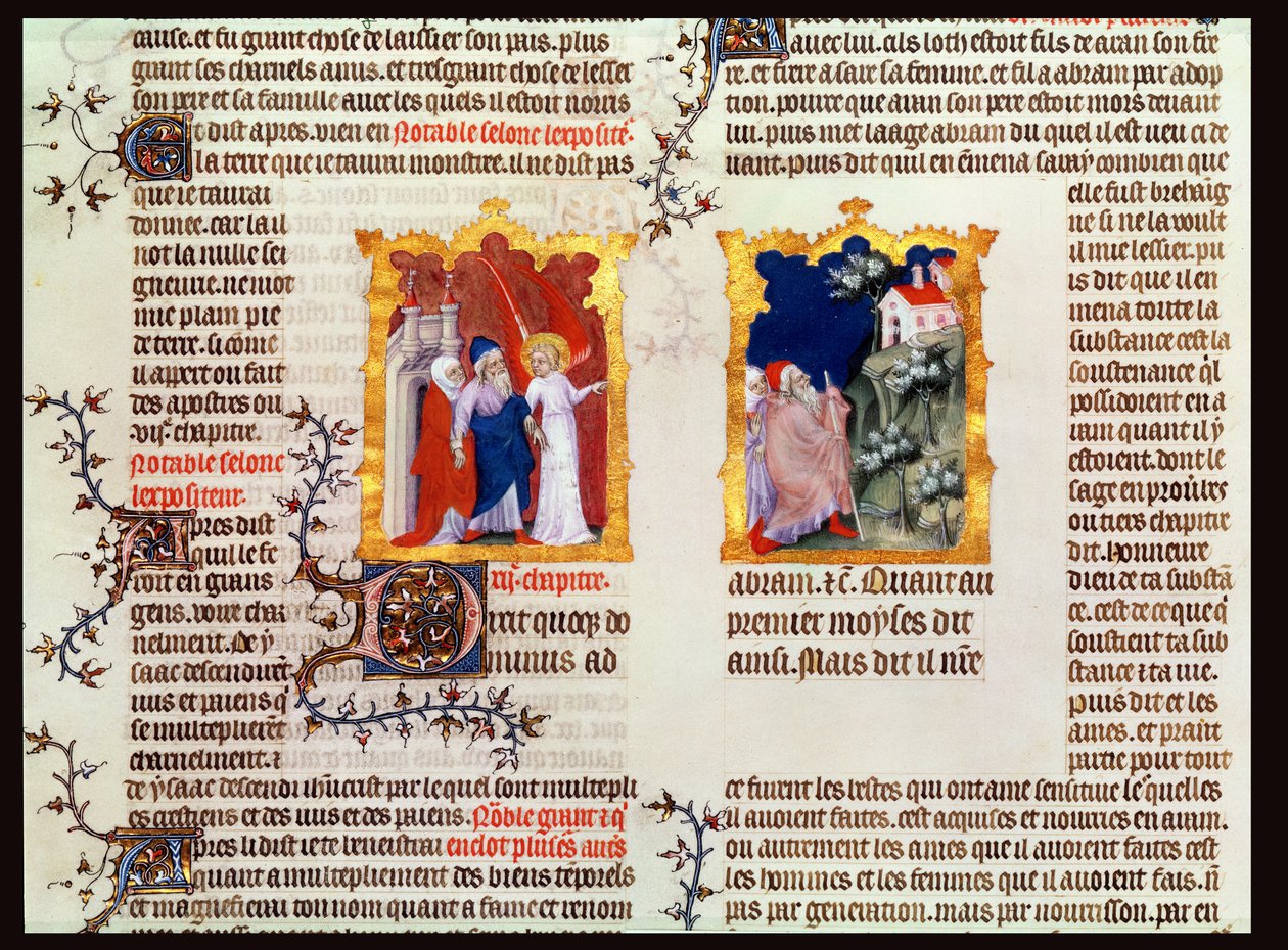 Abraham et Sarah quittent Ur des Chaldéens pour Canaan, de La Bible de Jean de Sy, c.1355 - French School
