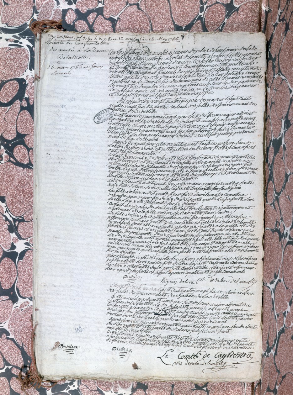 Récit de la confrontation entre la comtesse de la Motte et Cagliostro lors du procès concernant le collier de la reine, 24 mai 1786 - French School
