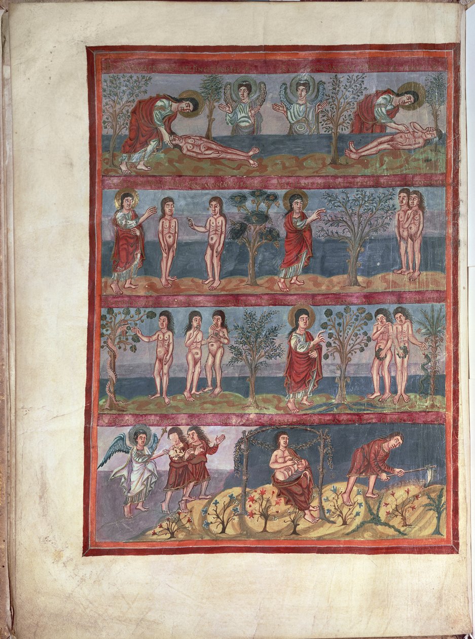 Adam et Ève, de la Bible de Moutier-Grandval, illuminée dans l