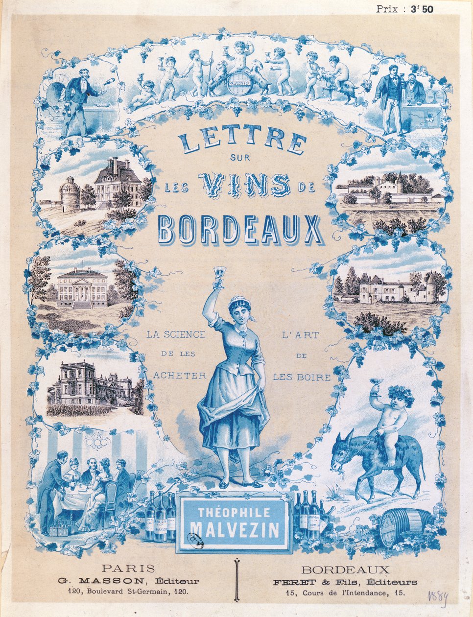 Publicité pour la publication de Lettre sur les Vins de Bordeaux par Théophile Malvezin, 1889 - French School