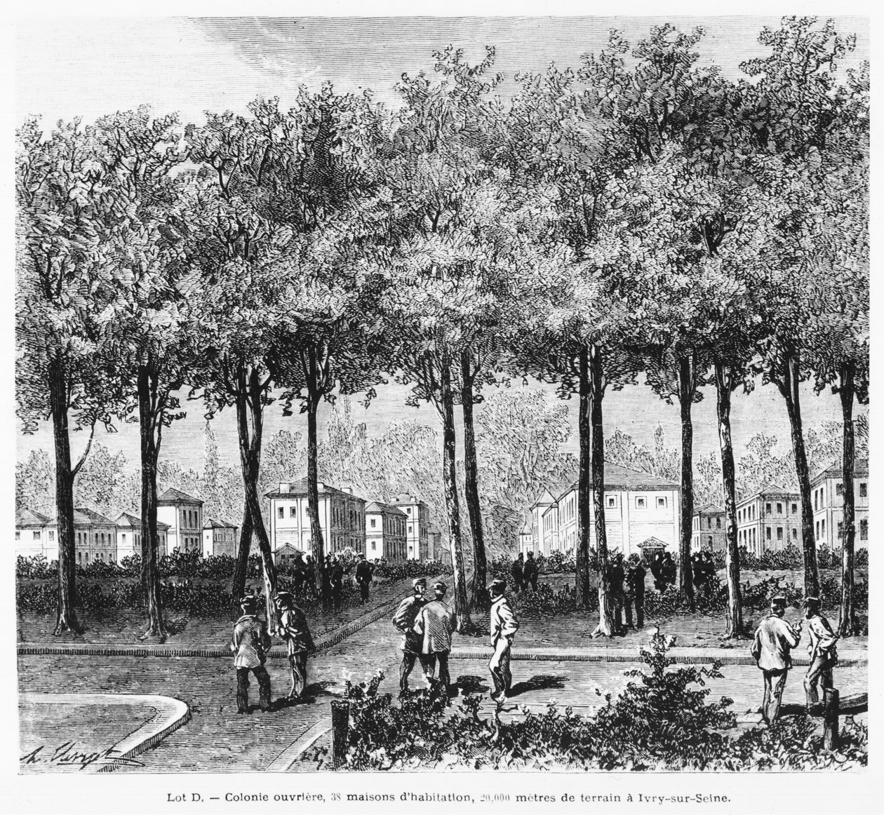 Publicité représentant une colonie ouvrière, illustration de Le Monde Illustré, 1876 - French School