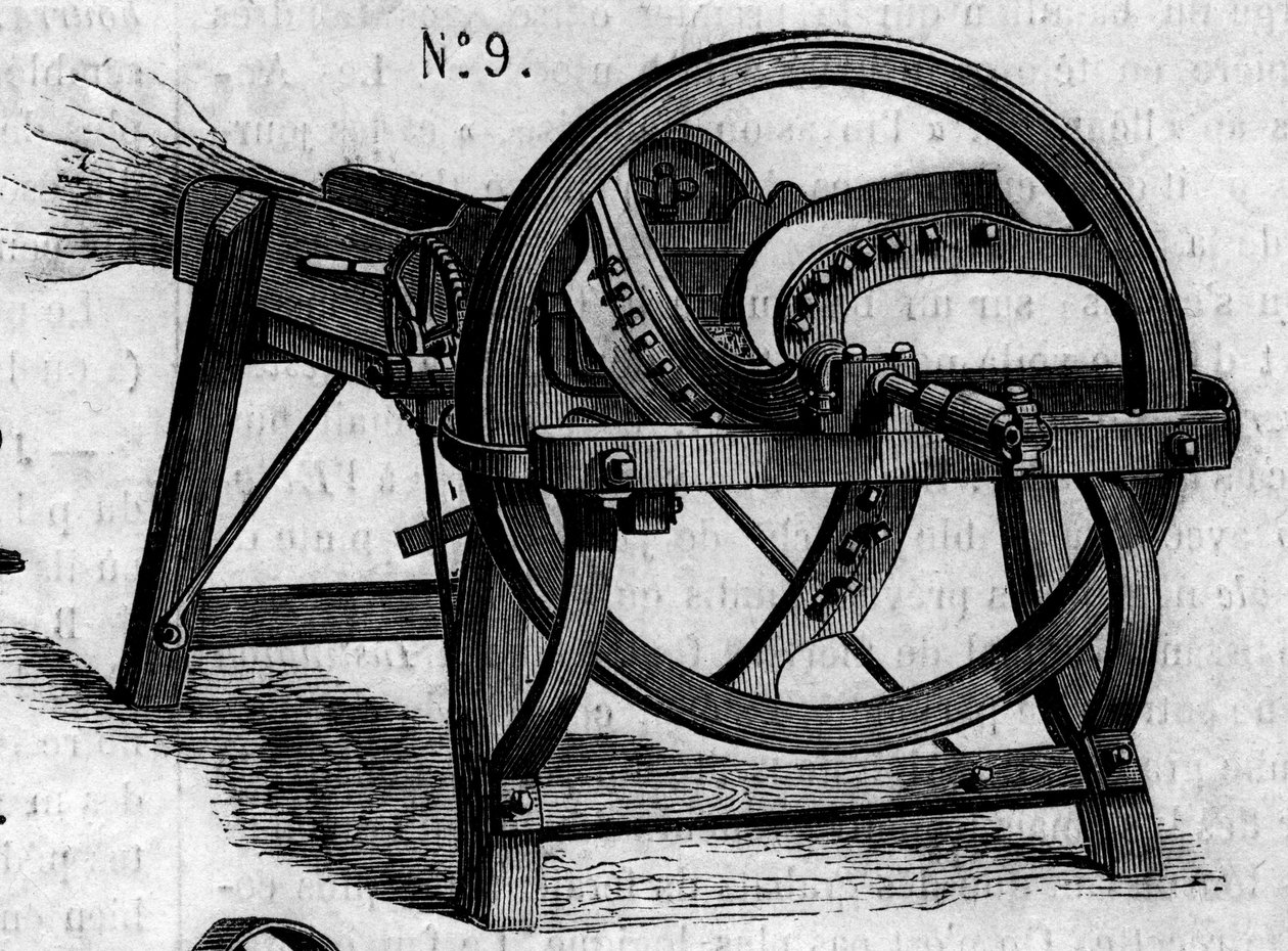 Machine agricole : une hache anglaise présentée au concours agricole de Paris en 1860. Gravure dans « Le Monde Illustré » n°169 du 7 juillet 1860 - French School