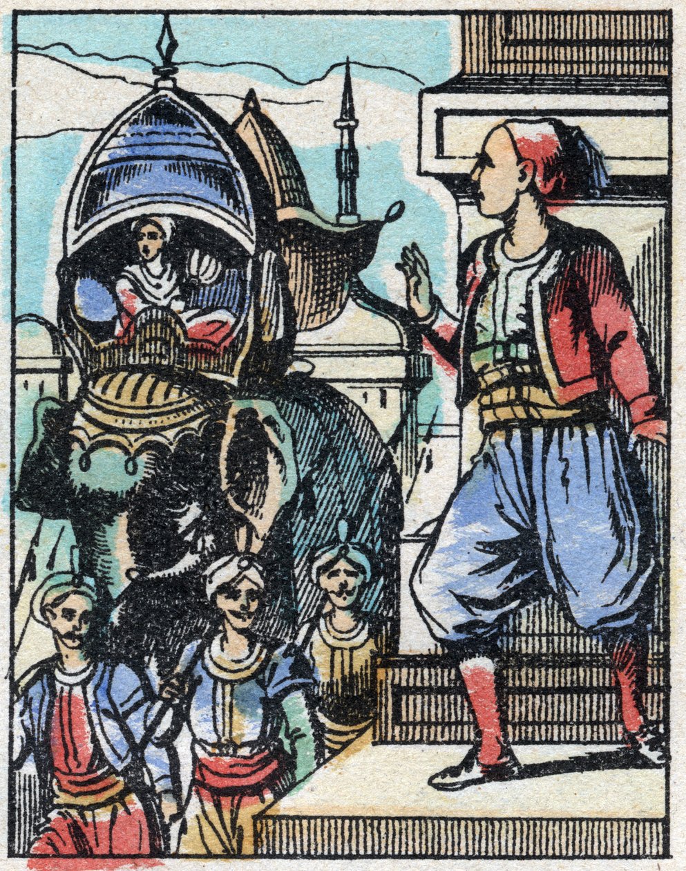 Aladin tombe amoureux de la fille du sultan. Gravure du conte des Mille et Une Nuits « Aladin et la Lampe Merveilleuse ». Imagerie d